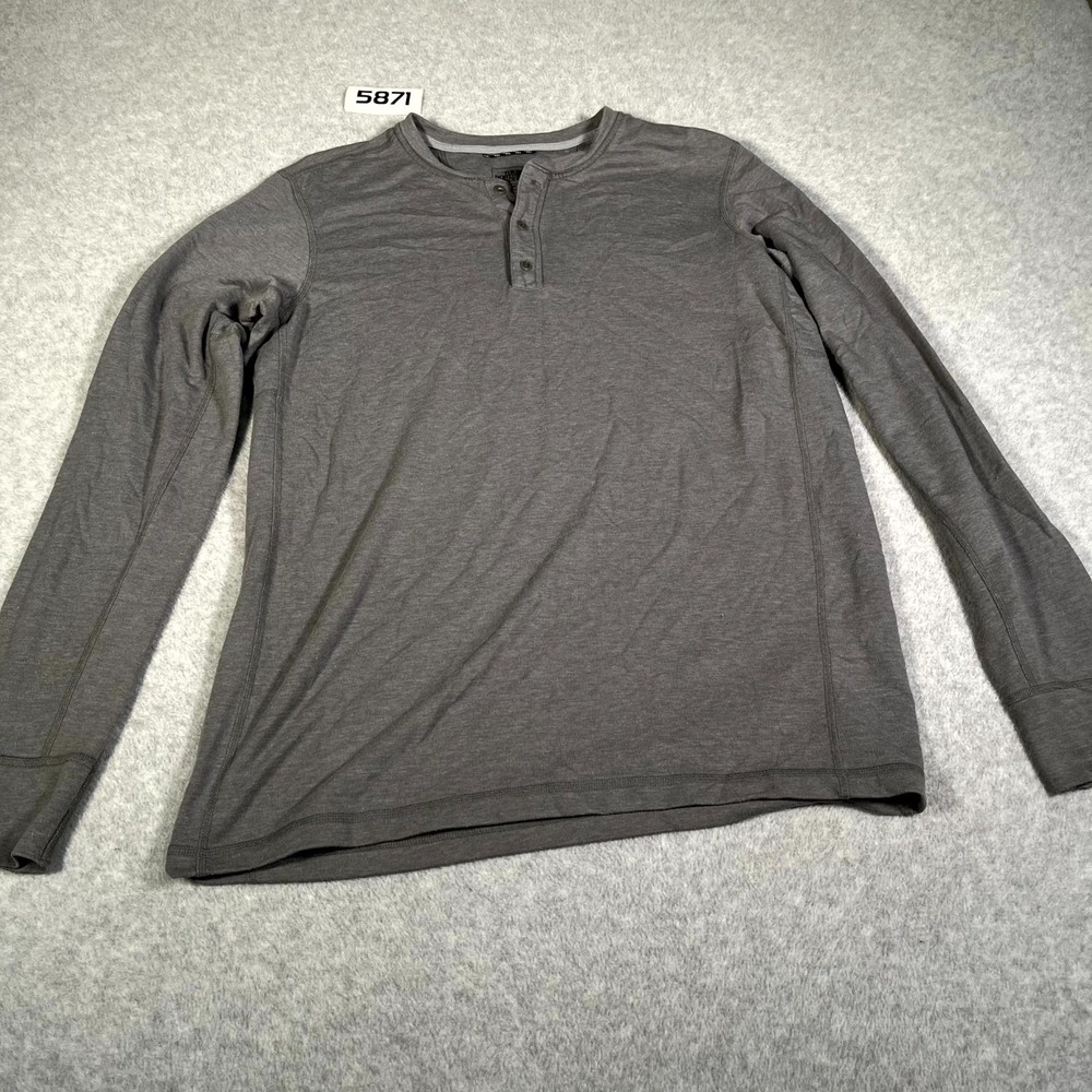 The North Face Henley Shirt Mens Large Heather Gray Cotton Stretch Long Sleeve